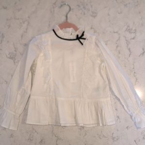 Janie and Jack NWT white peplum blouse with black velvet trim